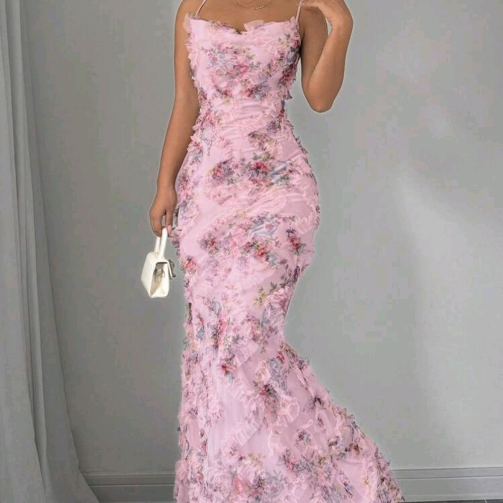 Women's Mesh Print Luxury Evening Dress